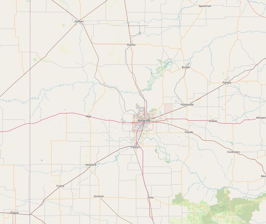 Map of Amarillo and the Texas Panhandle with nearby communities